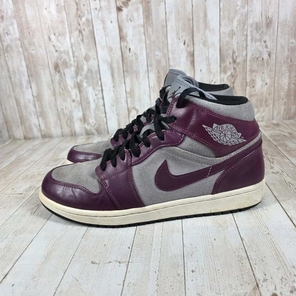 Air Jordan 1 Mid SE Burgundy Grey Men's Basketball Shoes‎ Size 10.5